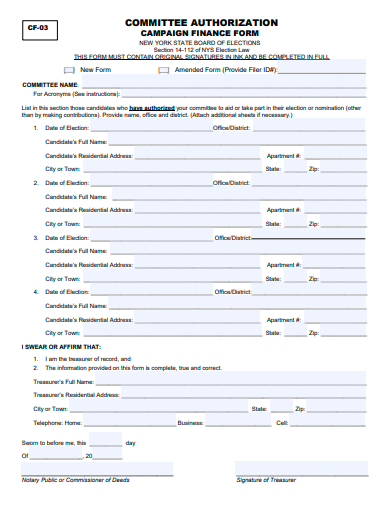 committee authorization finance form template