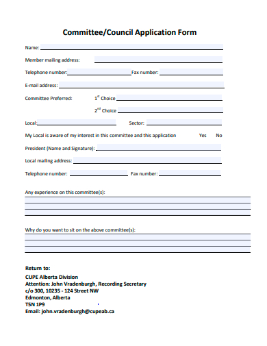 committee council application form template