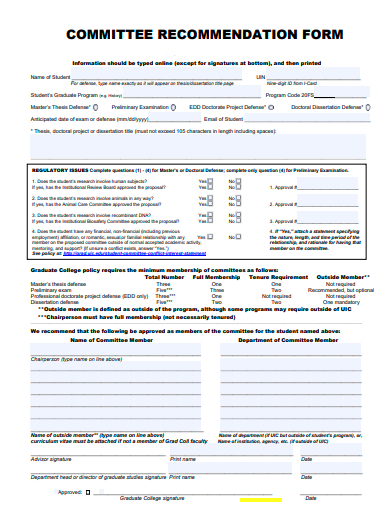 committee recommendation form template