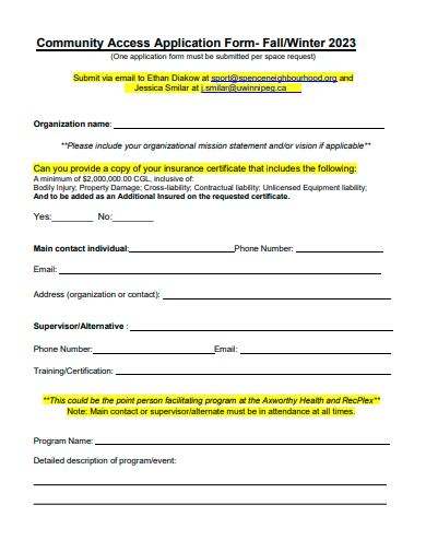 community access application form template