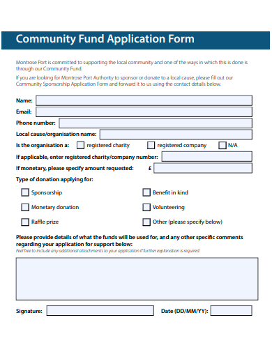 community fund application form template