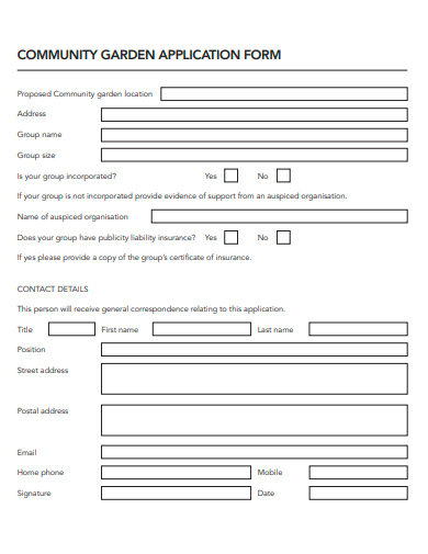 community garden application form template
