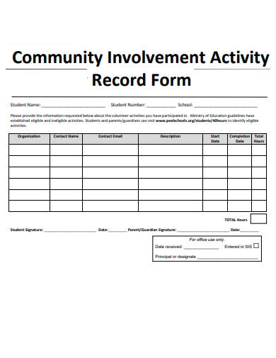 community involvement activity record form template