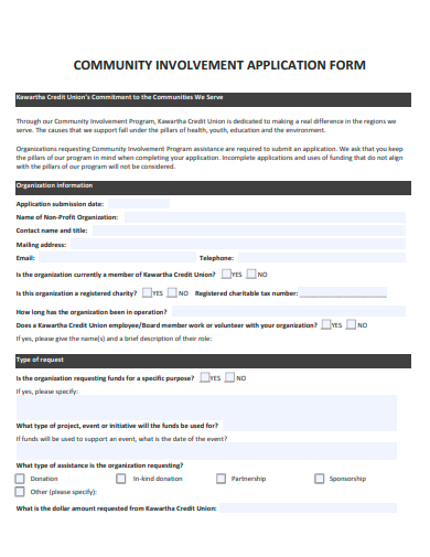 community involvement application form template