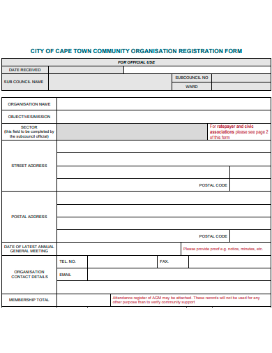 community organisation registration form template