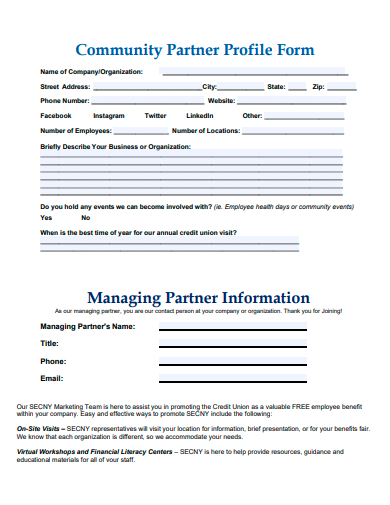community partner profile form template