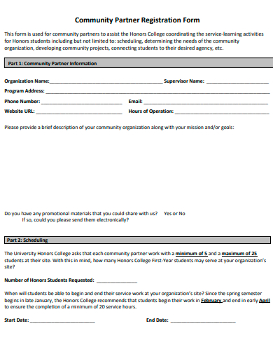 community partner registration form template