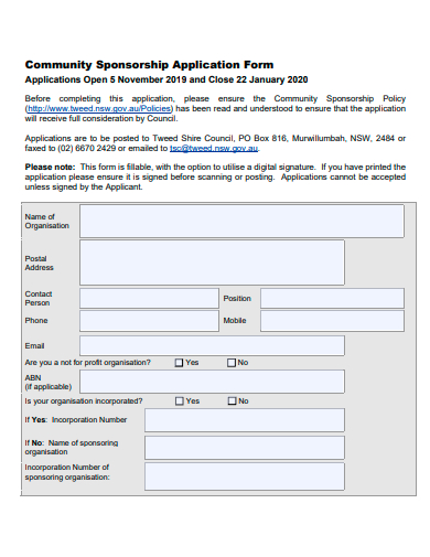 community sponsorship application form template