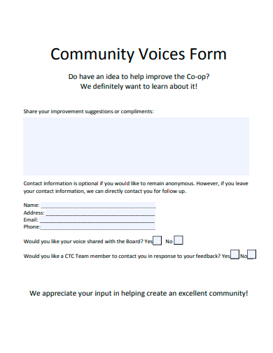 community voices form template