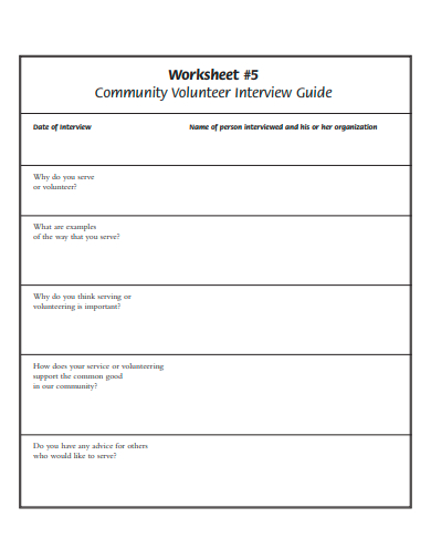 community volunteer interview worksheet template
