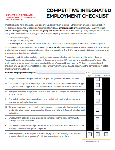 competitive integrated employment checklist template