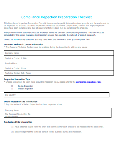 compliance inspection preparation checklist template