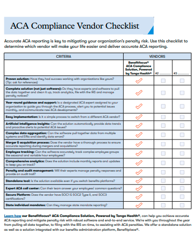 compliance vendor checklist template