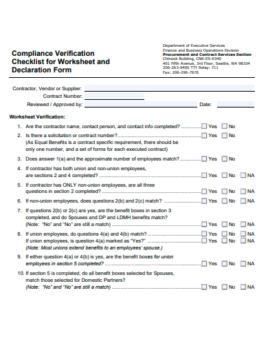 compliance verification checklist template