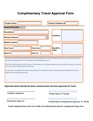 complimentary travel approval form template