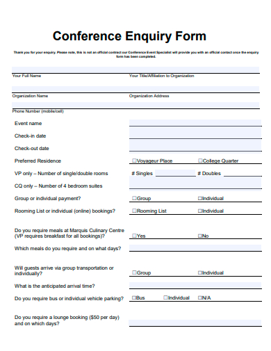 conference enquiry form template