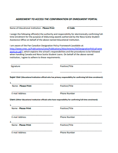 confirmation of enrolment portal agreement template