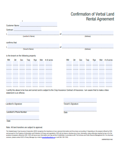 confirmation of verbal land rental agreement template