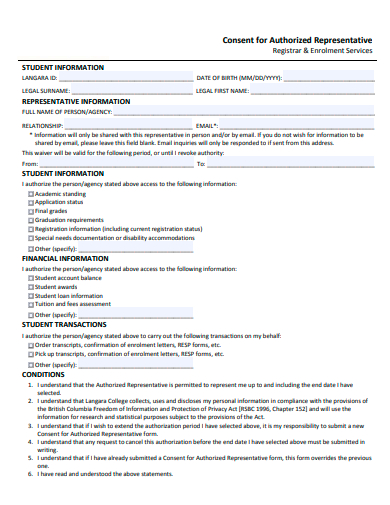 consent for authorized representative form template
