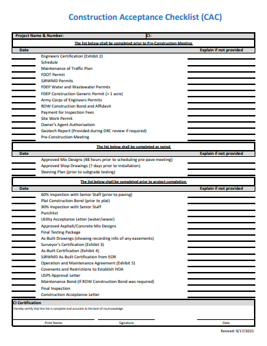 construction acceptance checklist template