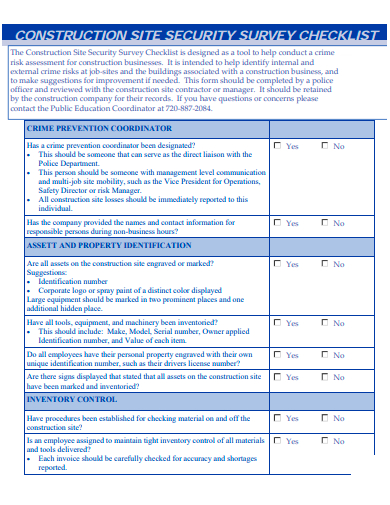 construction site security survey checklist template