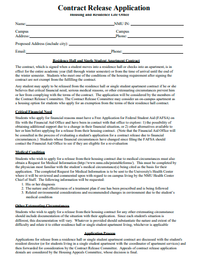 contract release application template