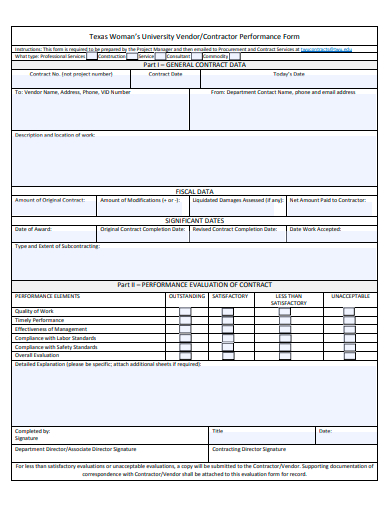 contractor performance form template