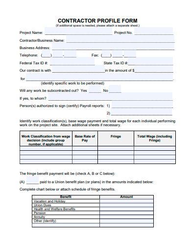 contractor profile form template