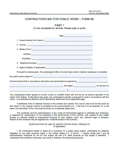 contractors bid for public work form template