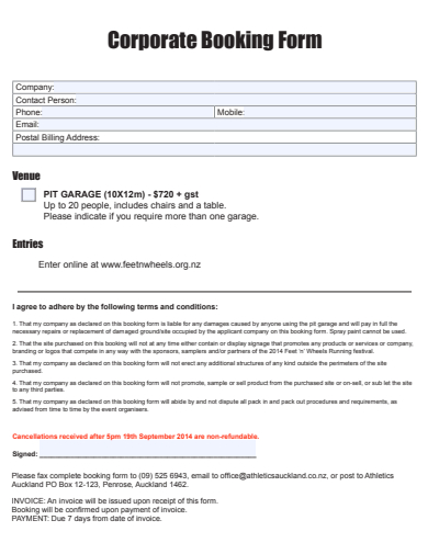 corporate booking form template
