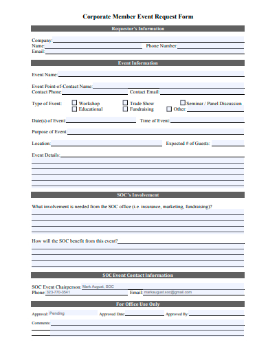 corporate member event request form template