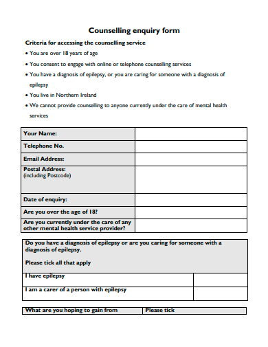 counselling enquiry form template