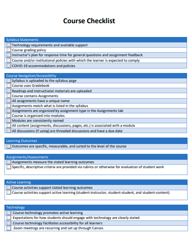 course checklist example
