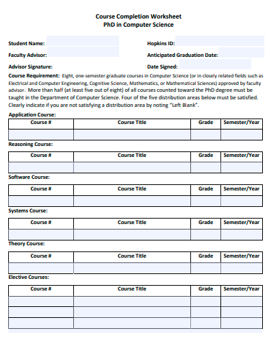 course completion worksheet template