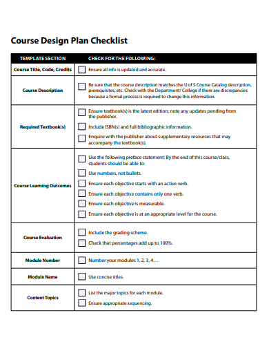 course design plan checklist template