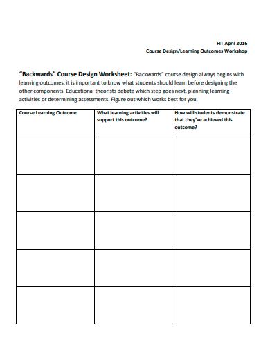 course design worksheet template