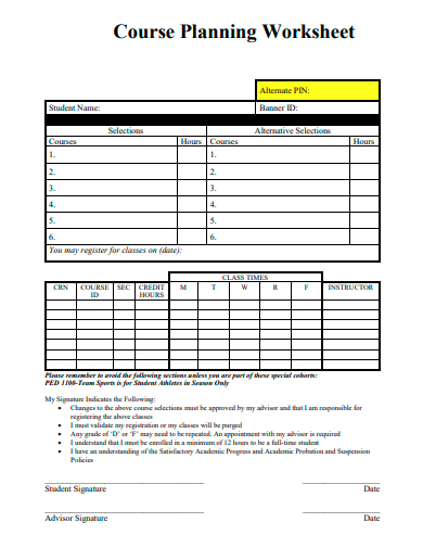 course planning worksheet template