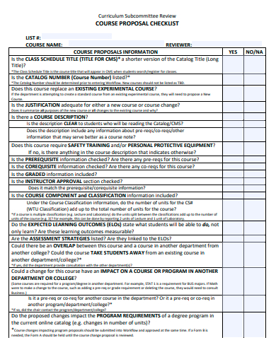 course proposal checklist template
