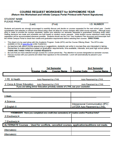 course request worksheet template