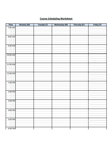 course scheduling worksheet template