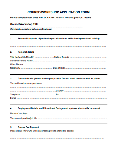 course workshop application form template