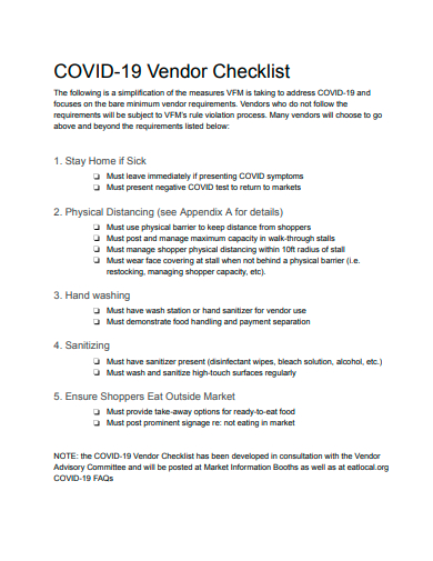 covid 19 vendor checklist template