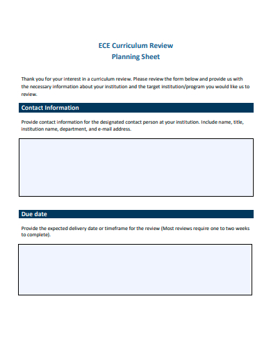 curriculum review planning sheet template