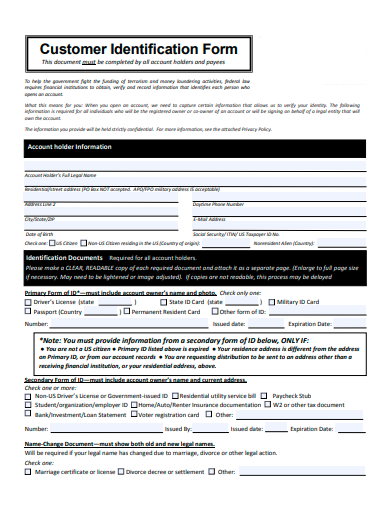 customer identification form template