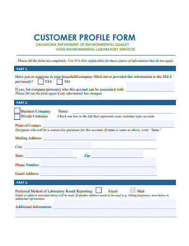 customer profile form template