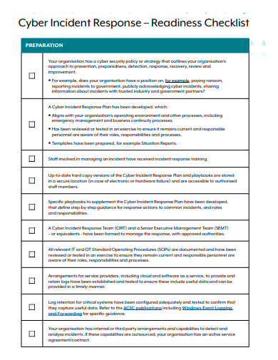 cyber incident response checklist template