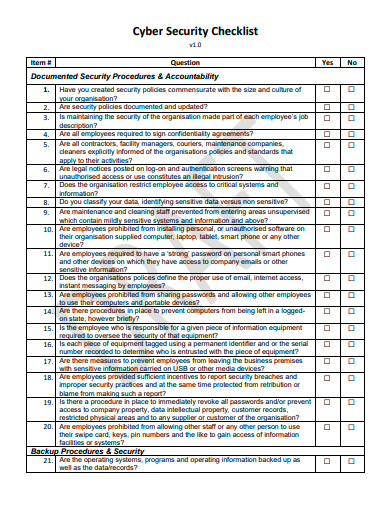 cyber security checklist template