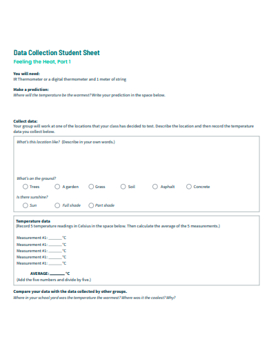 data collection student sheet template