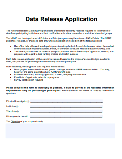 data release application template