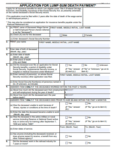 death payment application template